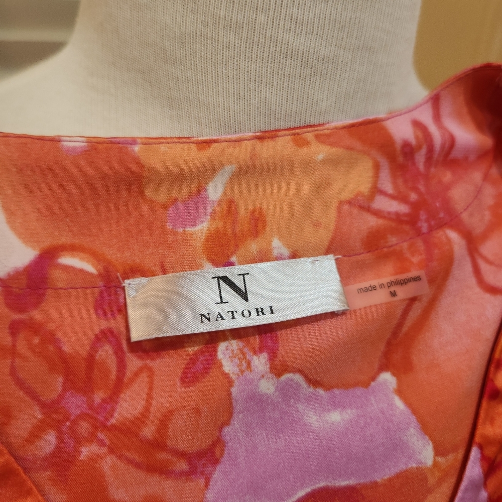 Natori Orange & Pink Full-length Sz M Caftan House Dress Gown w/ Zipper - Picture 10 of 10